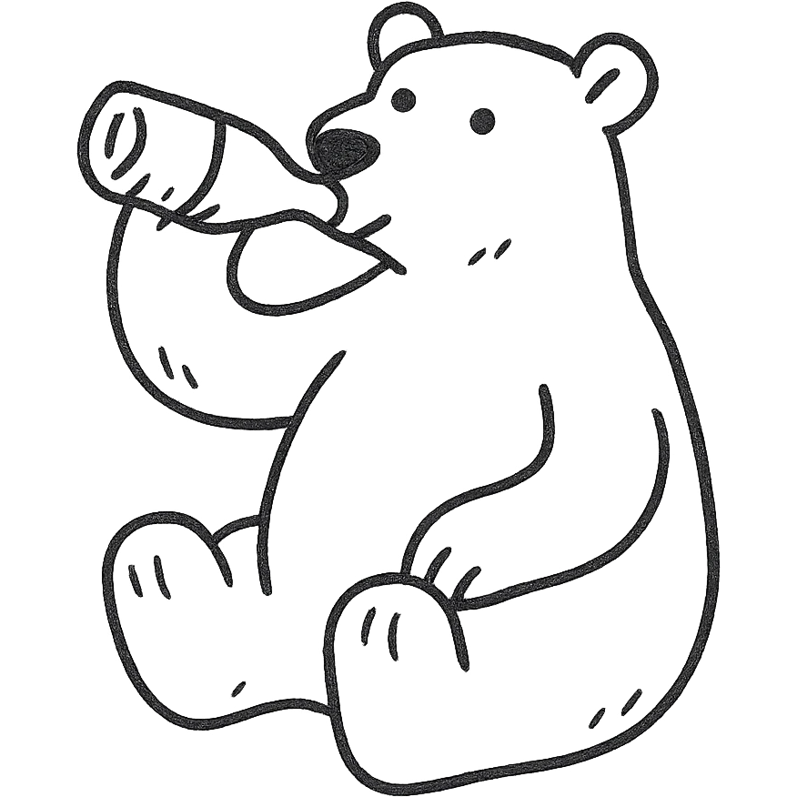 white polar bear drinking Coke, hand drawn outlined icon emoji