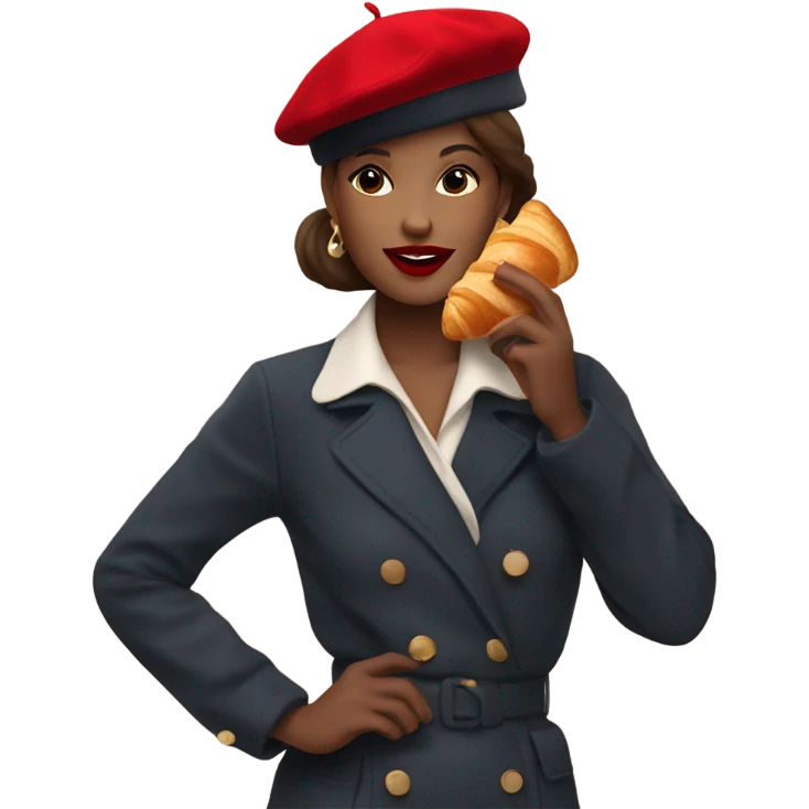 woman with beret in paris and eating croissant with red lipstick  emoji