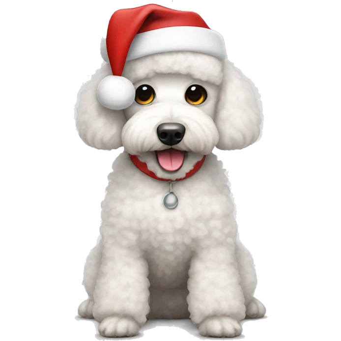 White poodle wearing Santa hat emoji