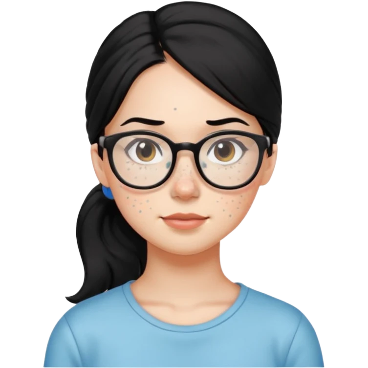 안경 쓰고있는 검은색 머리 한쪽만 포니테일하고 잇는 여자애를 그려줘 주근깨도 emoji