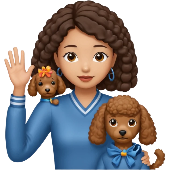 Asia tie up hair girl with brown poodles say goodbye emoji