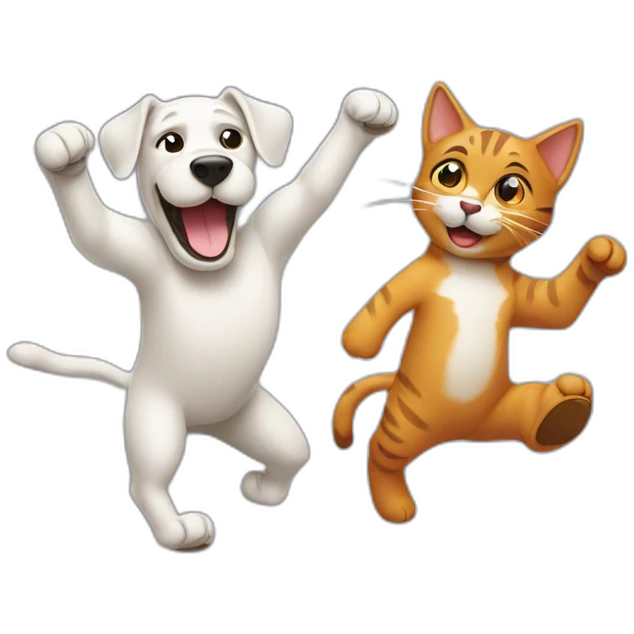 A dog and a cat dancing emoji