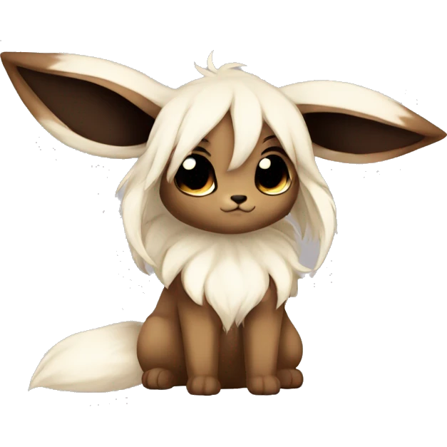 Kawaii Pale Shiny Eevee with dark brown long emo hair covering her eyes Full Body emoji