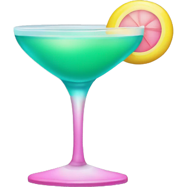 Bluish green cocktail with pink and yellow emoji