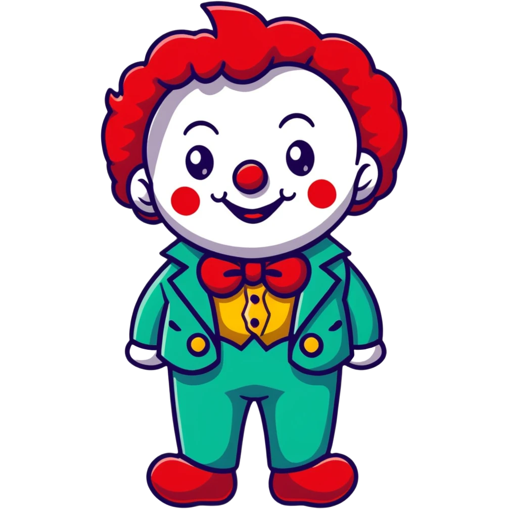 clown with bright red curly hair and white-red striped suit emoji