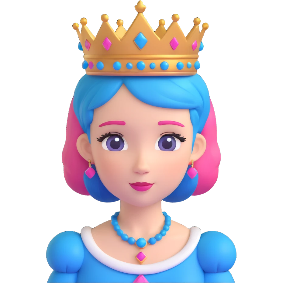cute queen with pink and blue hair and a queen crown emoji