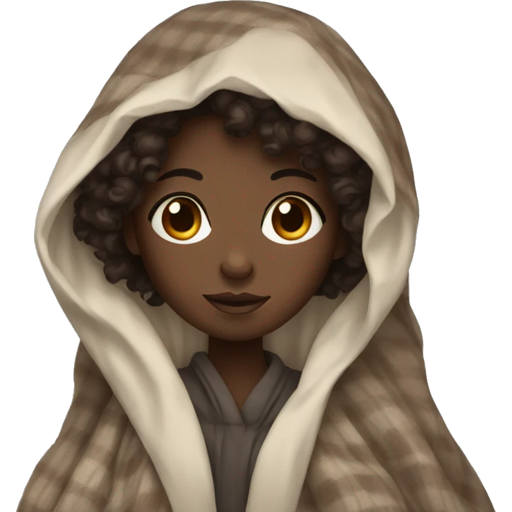 black girl in blanket with dark brown curly hair emoji
