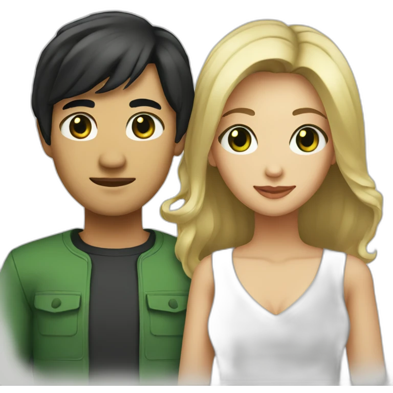A couple consisting of a man with black hair and Asian black eyes, and a woman with blonde hair and green eyes. emoji