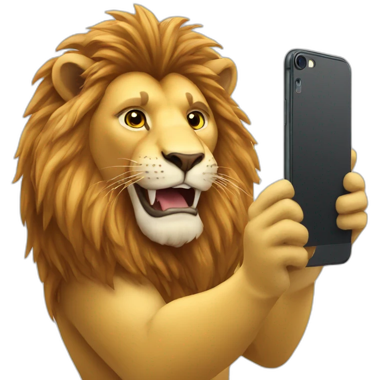 lion taking a selfie with iphone emoji