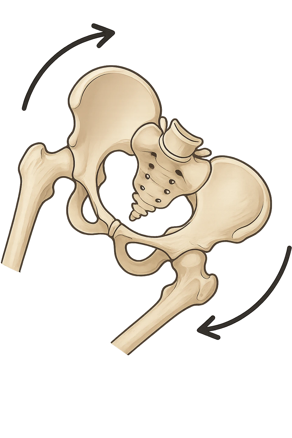 Bacino anatomico ruotato in senso orario con le frecce per far capire emoji