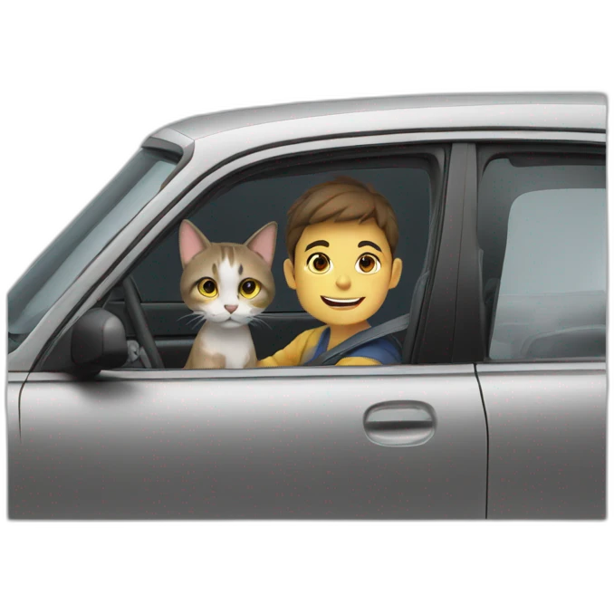 boy and cat in the car emoji