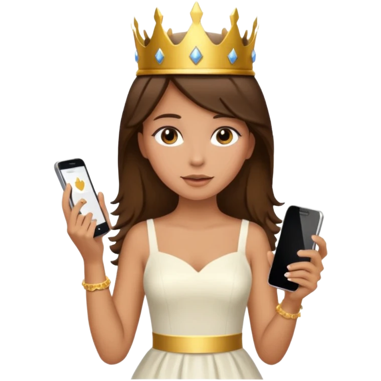 Tan girl brunette hair with a crown on holding phone emoji
