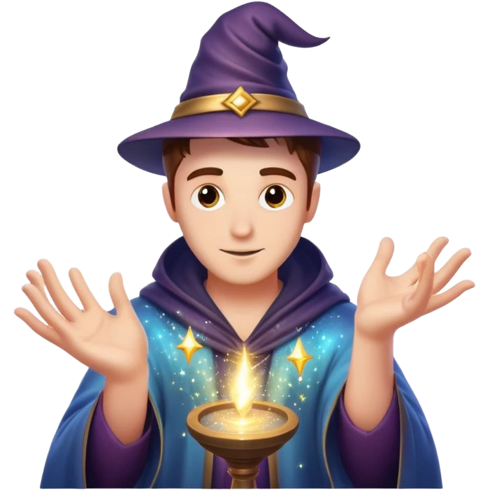 man casting a magic spell with sparkles and magic effects emoji
