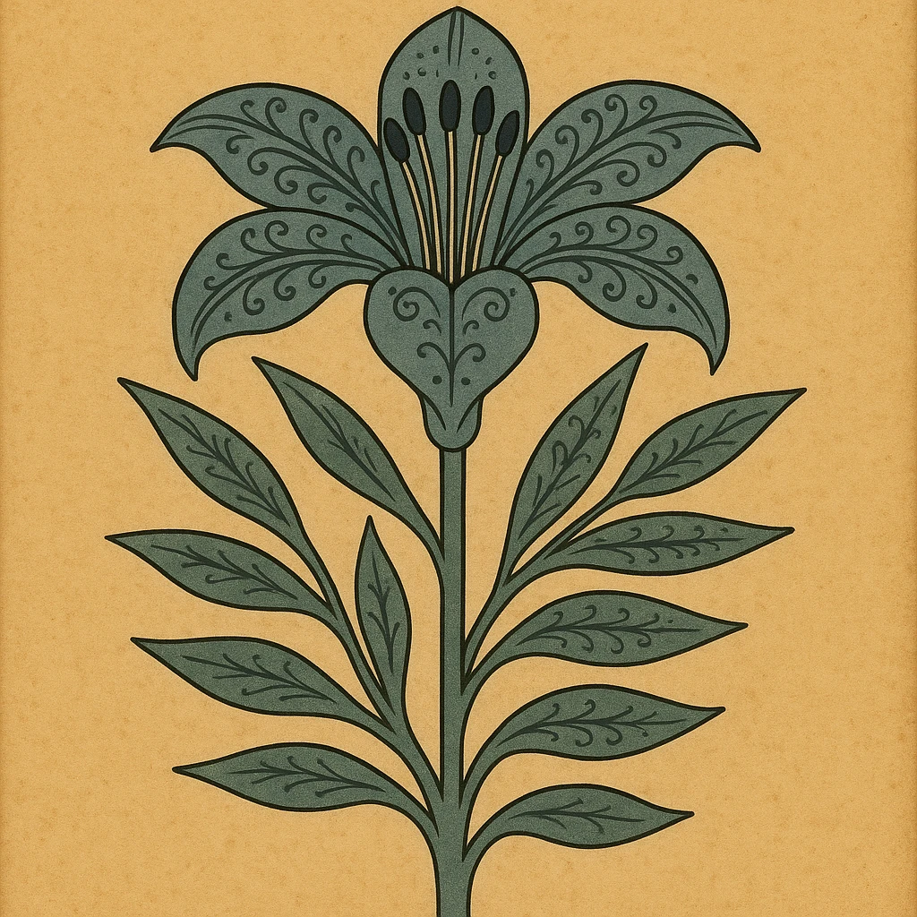 Make the old fashioned tiger lily more colorful, keep vintage botanical illustration style. emoji