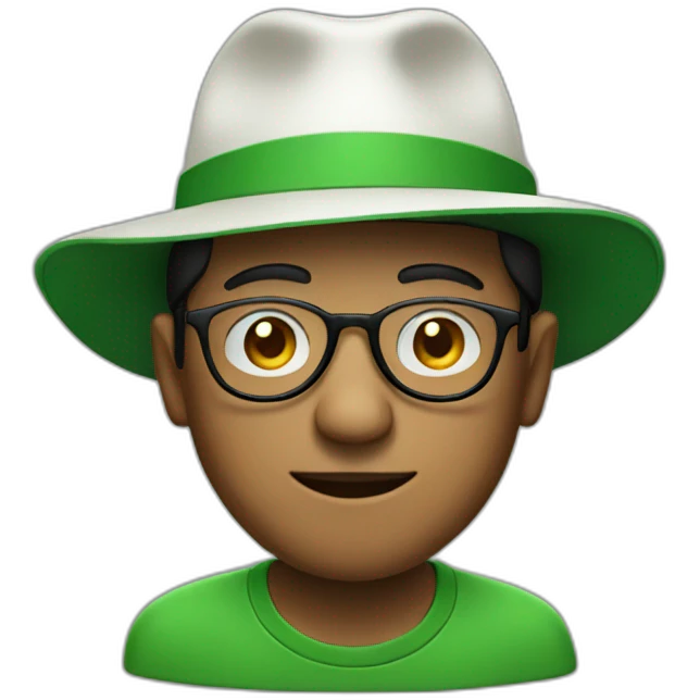 man with glasses and green hat with a white M in the hat emoji