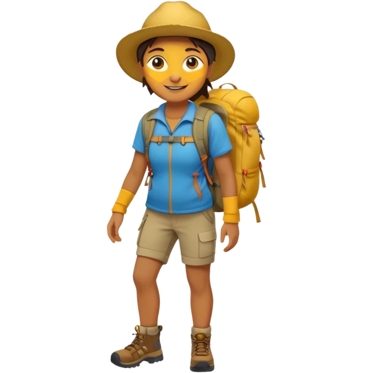 남미 여행에 가는 사람의 전신을 그려줘! 바로 하이킹 갈 수 있을 정도로 잘 입은! 얼굴은 걍 노란색? 으로 emoji