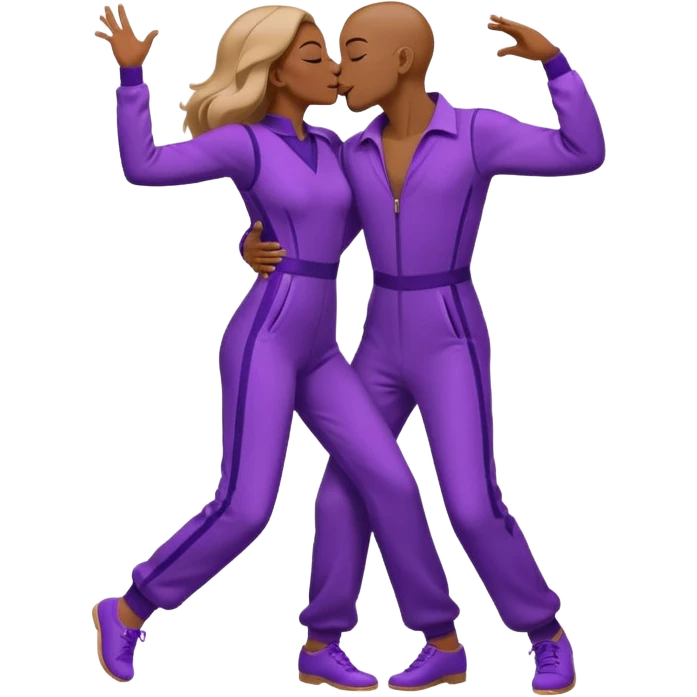 Last two brain cells dancing looking weird and kissing. not iphone emoji style. they wear purple jumpsuits emoji