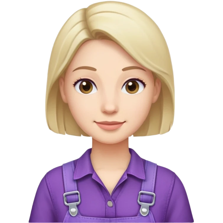 A woman emoji wearing purple overalls, with a neutral or slight smile, simple design, and casual style. emoji