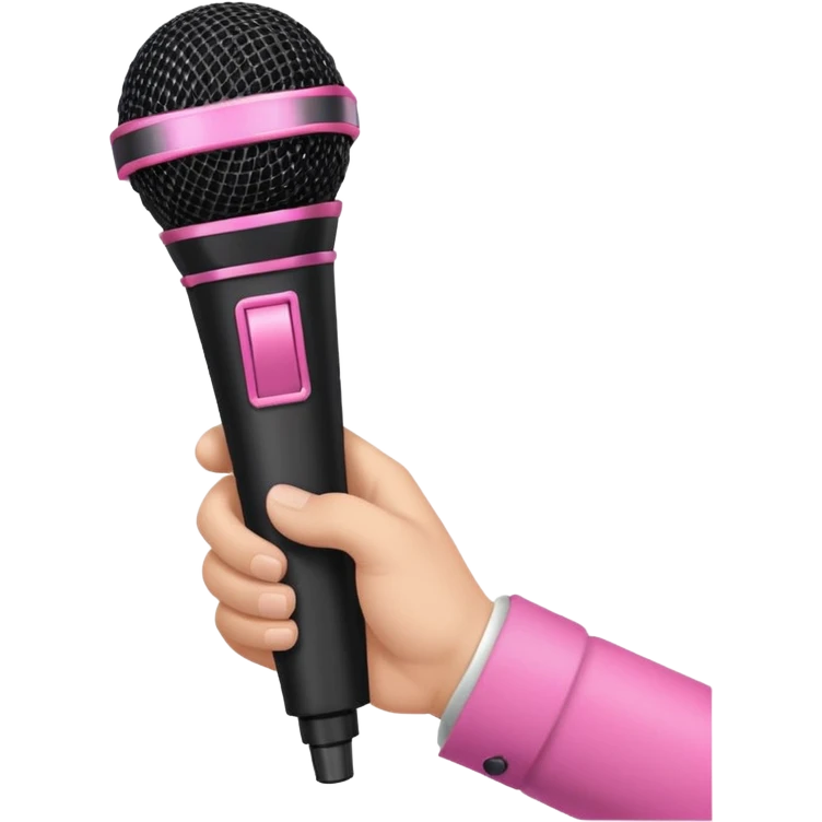 hand holding black stage microphone with pink strip on bottom emoji