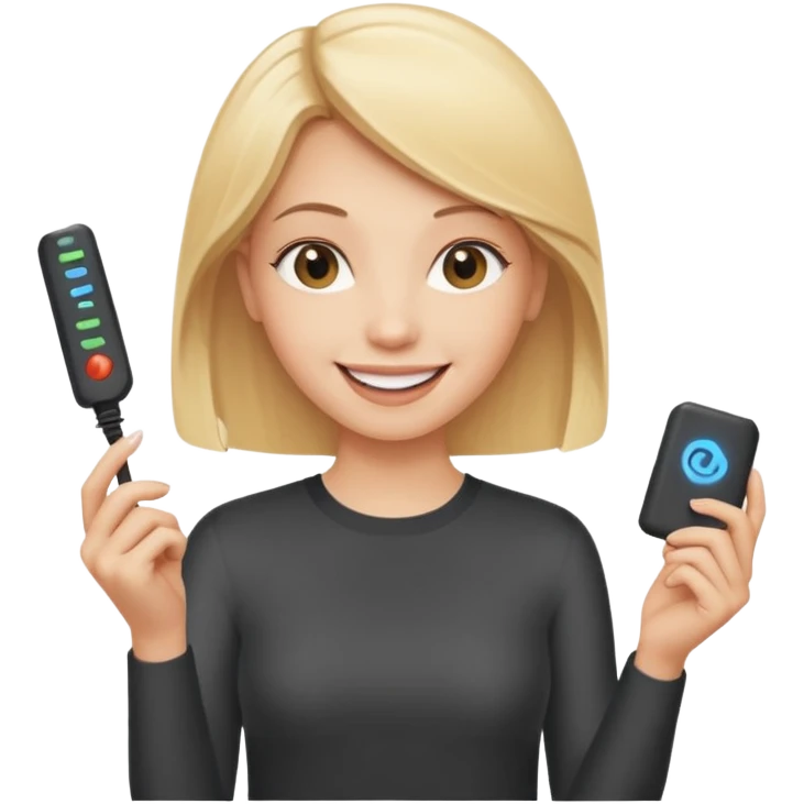 mujer  joven rubia con modem de internet emoji