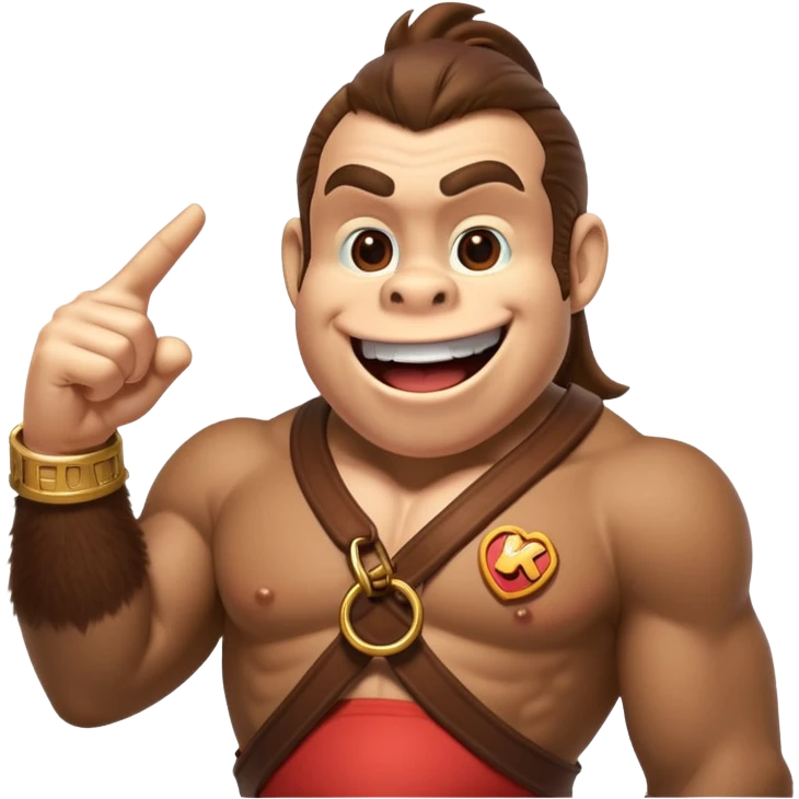 Can you create a humorous donkey kong emoji that sarcasticly points to an extra large "role tag" of CTO on the chest of donkey kong.
should look excessively proud with broad smile emoji