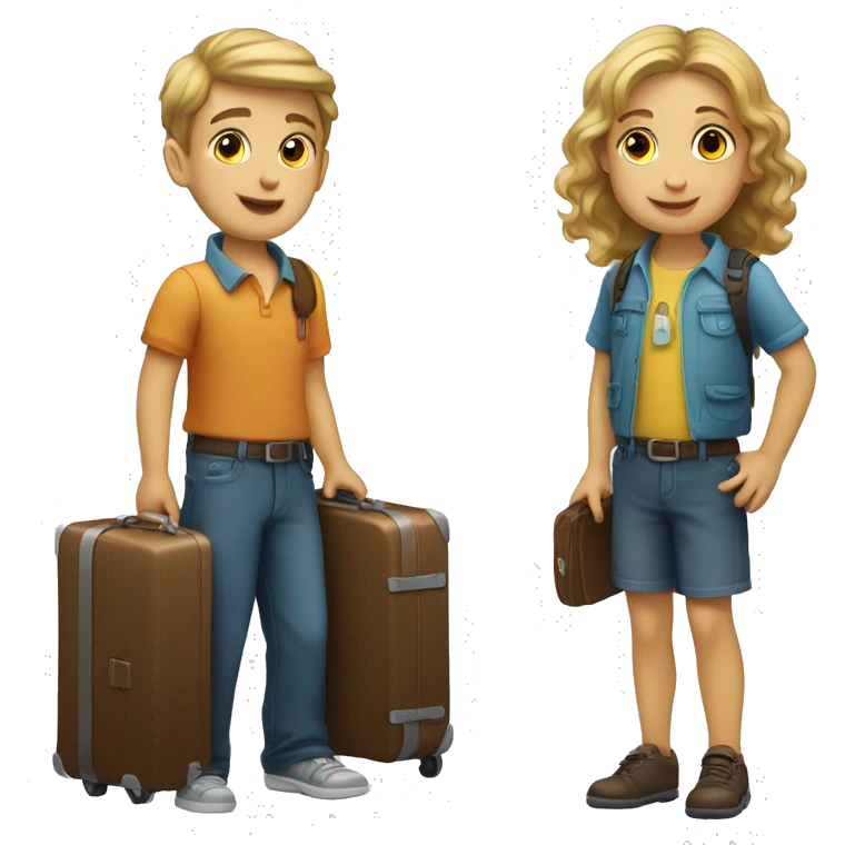 Make and emoji of a kid holding a suitcase. Make them both Caucasian  emoji