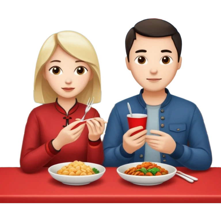 ligth couple having dinner at a Chinese restaurant emoji