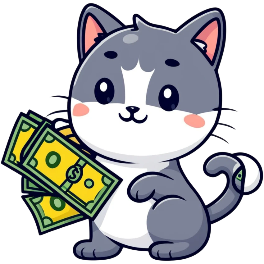 A cat with a bunch of money, showing it around in a emoji