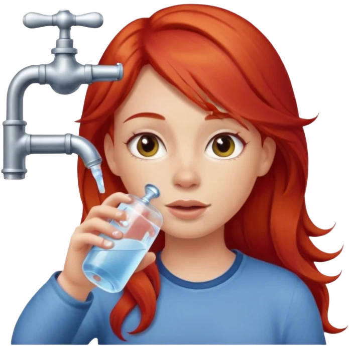 girl with red hair drinking water from the tap apple style emoji emoji