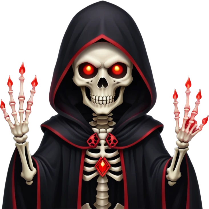 evil dark skeleton lich with black robes and red glowing eyes emoji