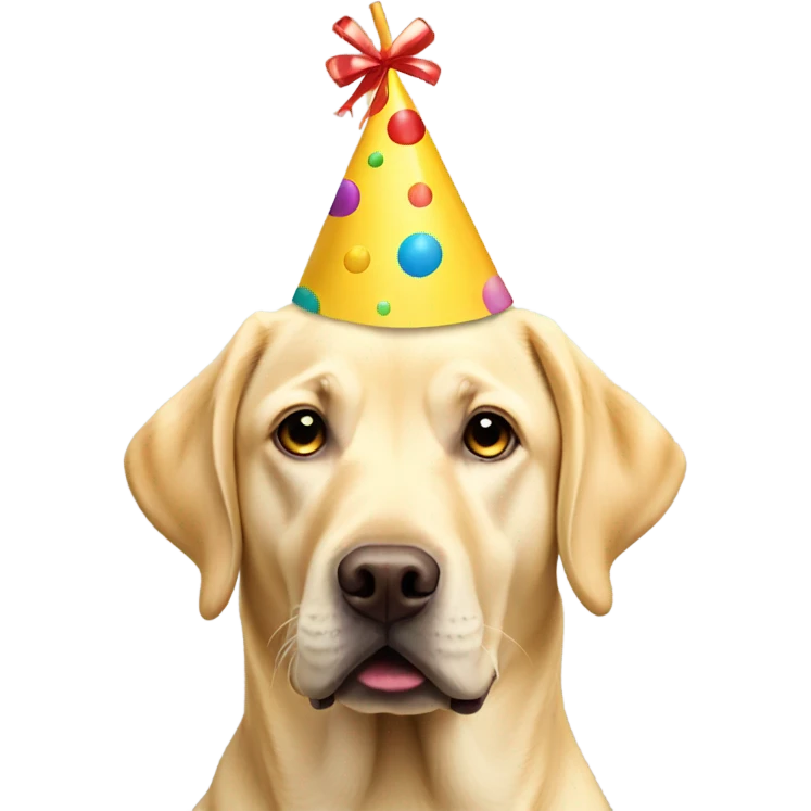 Yellow Labrador retriever with birthday hat emoji