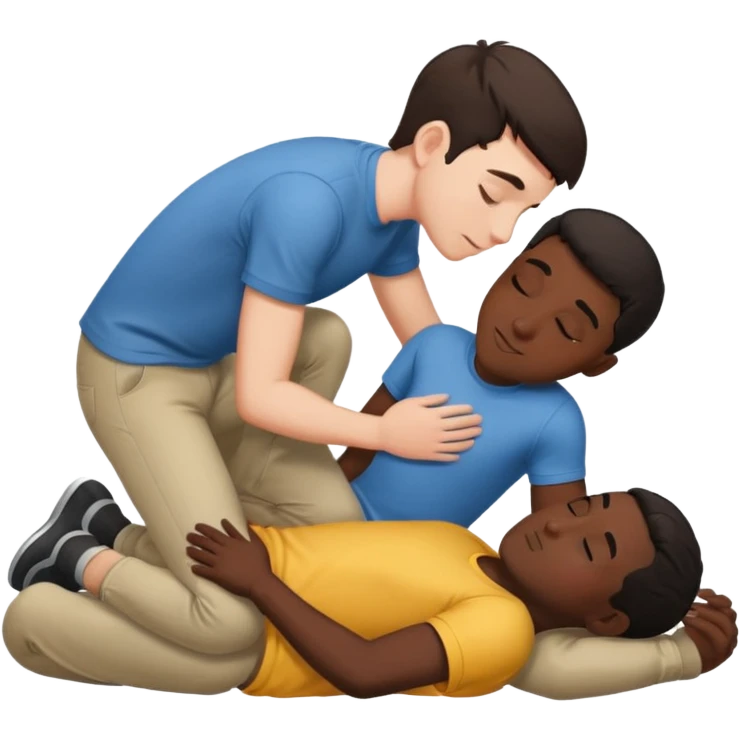 White male dark hair and black adult male naked, spooning on floor.,touching, kissing, in love emoji