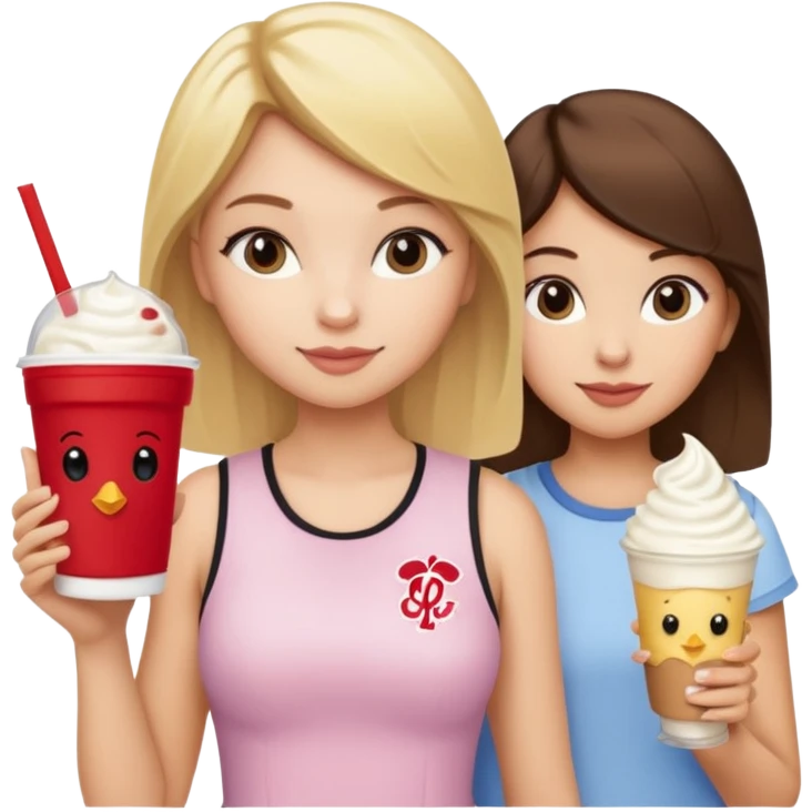 girl with blonde hair, girl with brown hair, girl with dark brown hair at Chick-fil-A  emoji