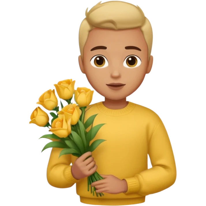 a pretty bratz guy carrying a bouquet and a yellow sweater. Muscled emoji
