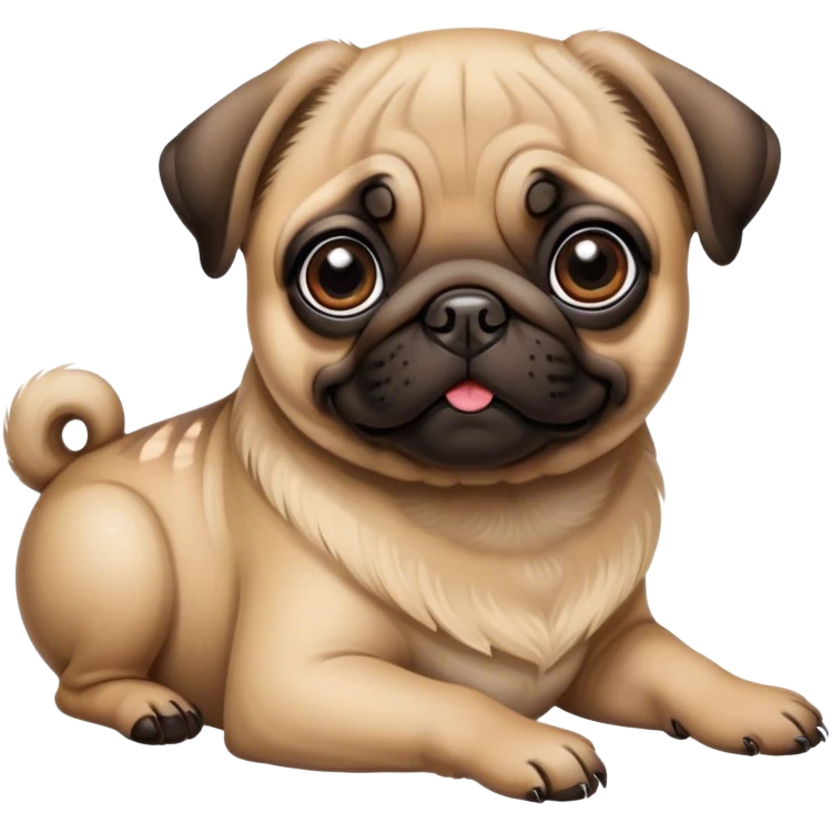 Cinematic Cute Fawn Pug Portrait Emoji, Head tilted playfully and inquisitively, featuring a smooth fawn coat with a subtle sheen, round, sparkling dark eyes filled with curiosity, Simplified yet irresistibly adorable features, highly detailed, glowing with a warm, friendly glow, high shine, affectionate and lively, stylized with a touch of whimsy, bright and endearing, soft glowing outline, capturing the essence of a mischievous yet loving pup, so playful it feels like it could bounce out of the screen and into your arms! emoji