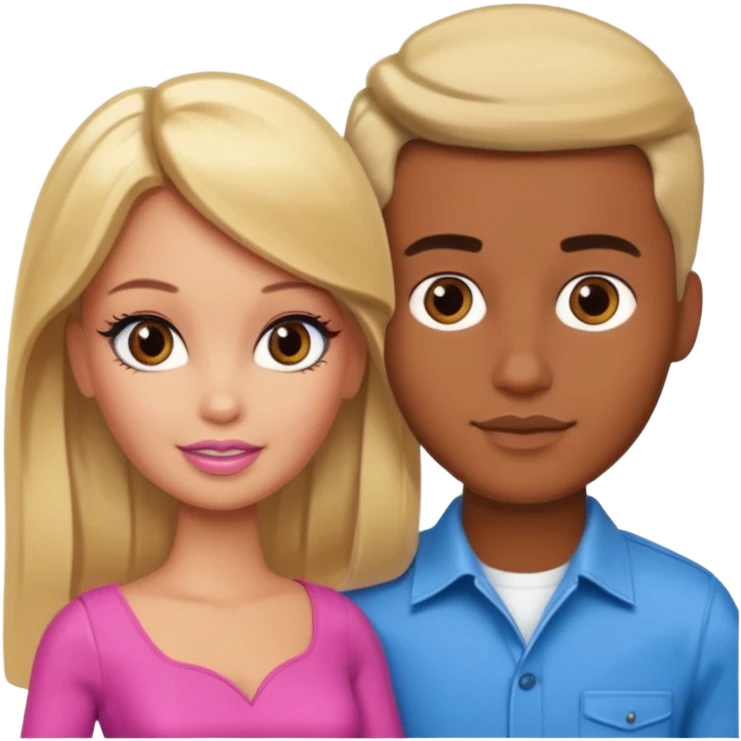 Brown skin blonde hair brown eyed barbie with her boyfriend  emoji