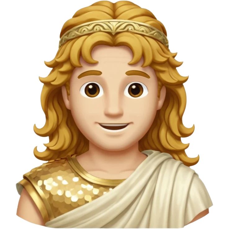 Mercury, Messager of the Gods from Roman Deities with long golden brown wavy hair, ivory sequin toga emoji