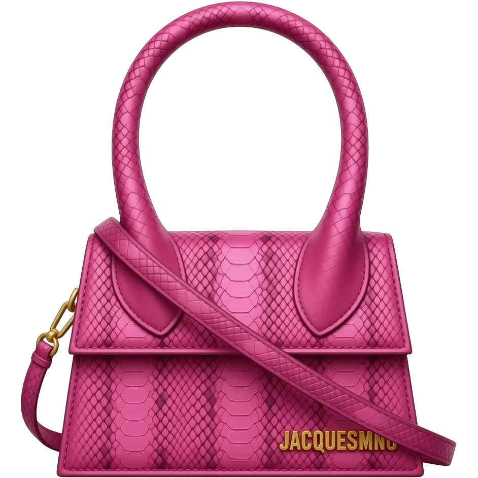 Realistic,  JACQUEMUS
Vivid pink 'The Bambino' Bag,  with a highly realistic detailed Snake-embossed goatskin pattern,shoulder bag. Isolated, 3D rendering, luxurious appearance  emoji