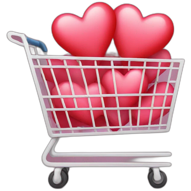 shopping cart with hearts and emojis inside emoji