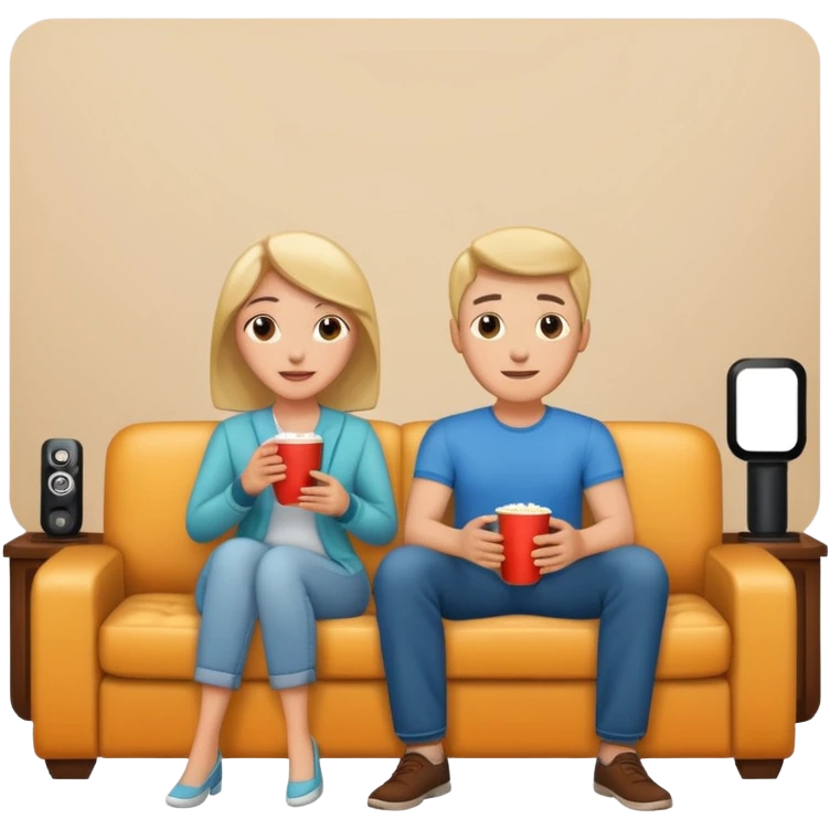 
A couple sitting on a sofa in a room enjoying a movie emoji
