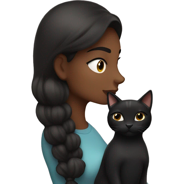 Pretty brunette woman kissing Black cat emoji