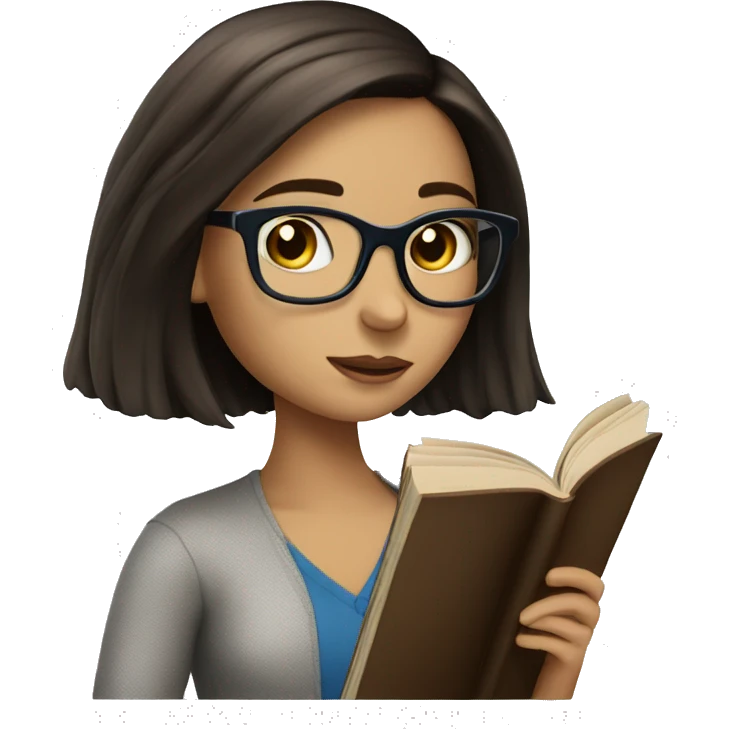 bob haired Brunette with glasses and blue eyes Girl reading a book  emoji