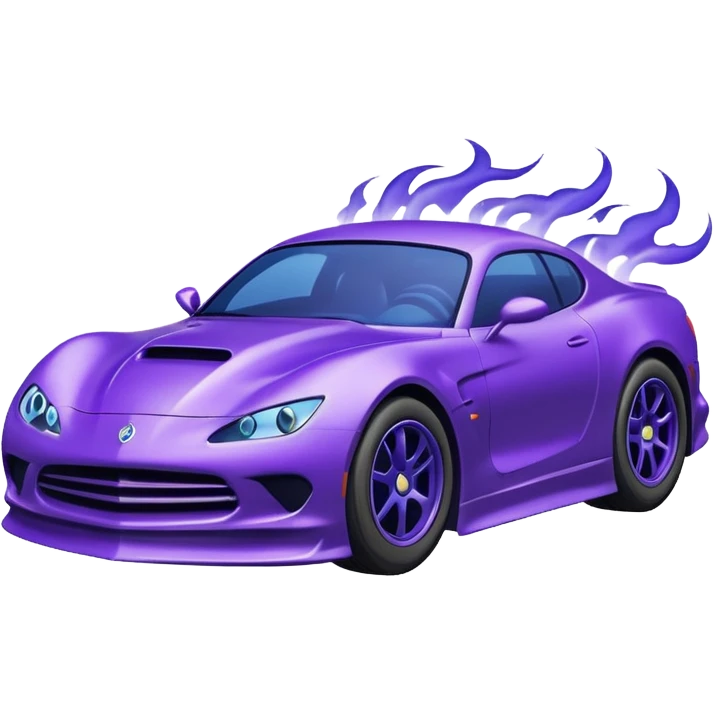 Purple car drifting with navy blue flames coming out of the rear tires. emoji
