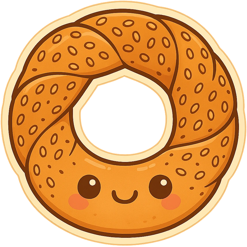 a Turkish simit, stylized as a cute cartoon with a happy face emoji