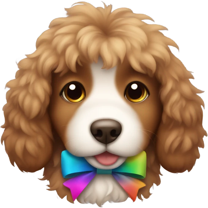 A brown fluffy puppy wearing a bow emoji