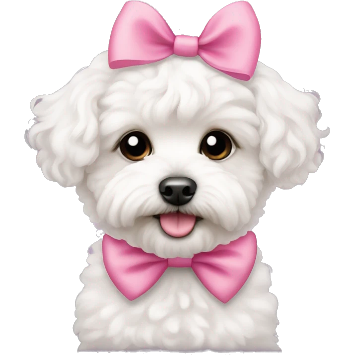 cute white maltipoo with 1 pink bow on the head emoji
