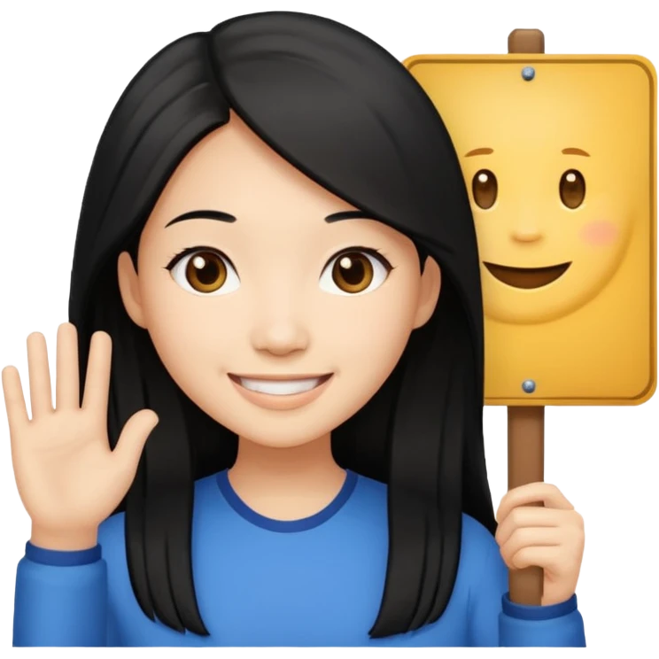 A dominatrix holding a large sign. Asian woman with long black hair emoji