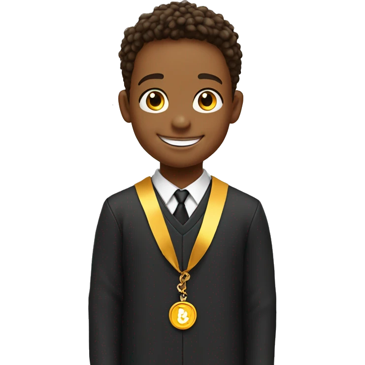 smiling boy with necklace indoors in graduation outfit emoji