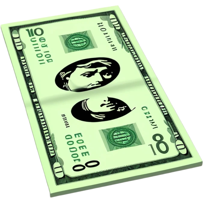 3D realistic US 100 dollar bill sticker, slight perspective, centered, clean cutout, transparent background, no text, no watermark emoji