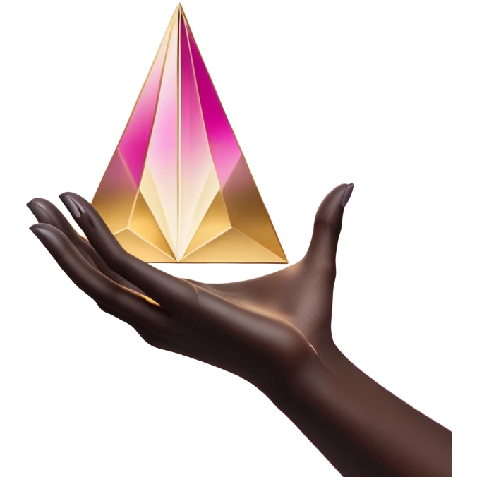 Minimalist hand outline cradling a prism refracting light into product scenes, warm off-white (#F5F5F5) background with gold (#FFD700) to magenta (#FF00FF) gradients, soft charcoal (#333333) shadows, subtle motion lines around the prism, alchemy-meets-ecommerce vibe --style abstract --no realistic hands, 3D effects, shopping carts emoji